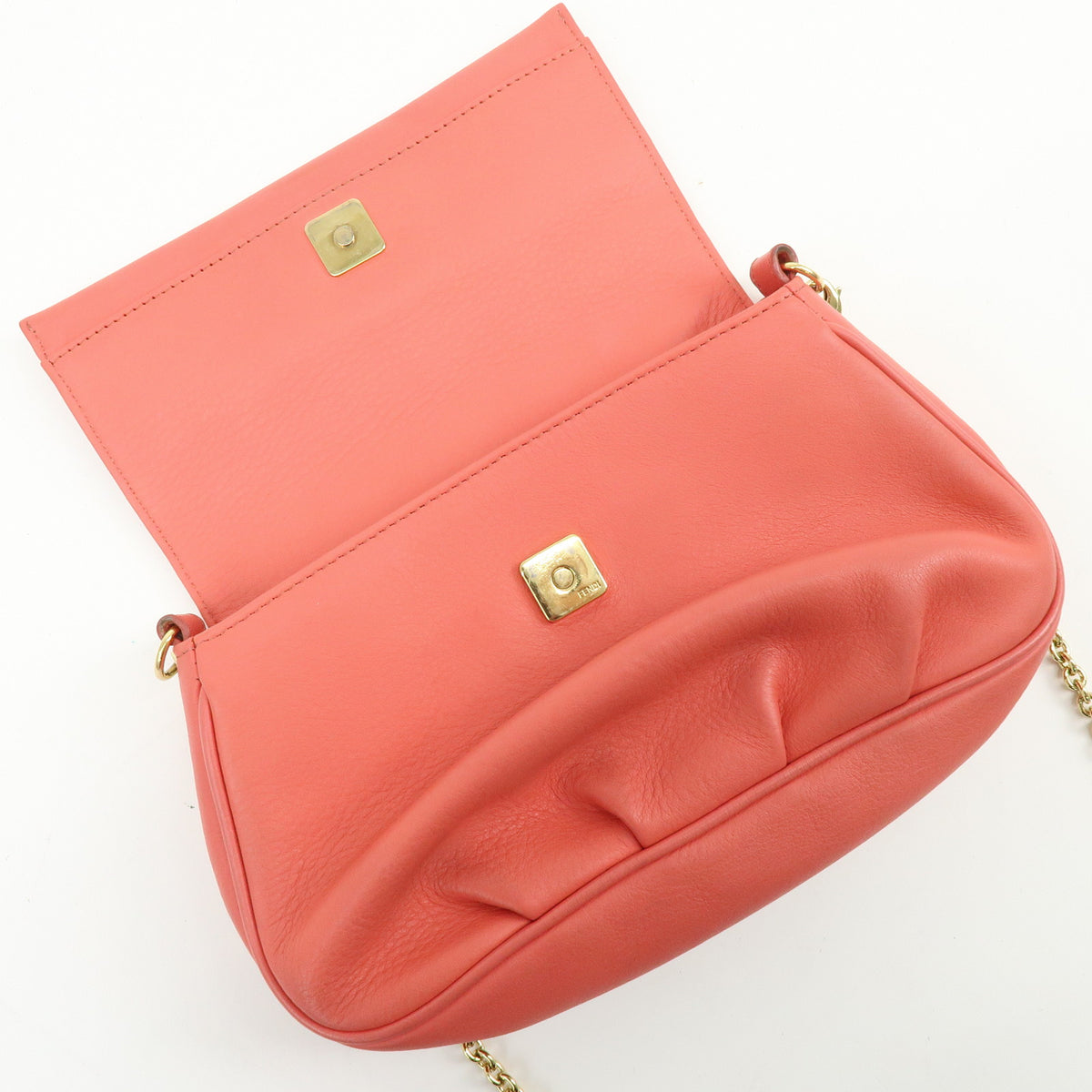 FENDI Leather Chain Shoulder Bag Purse Crossbody Bag Pink 8M0276