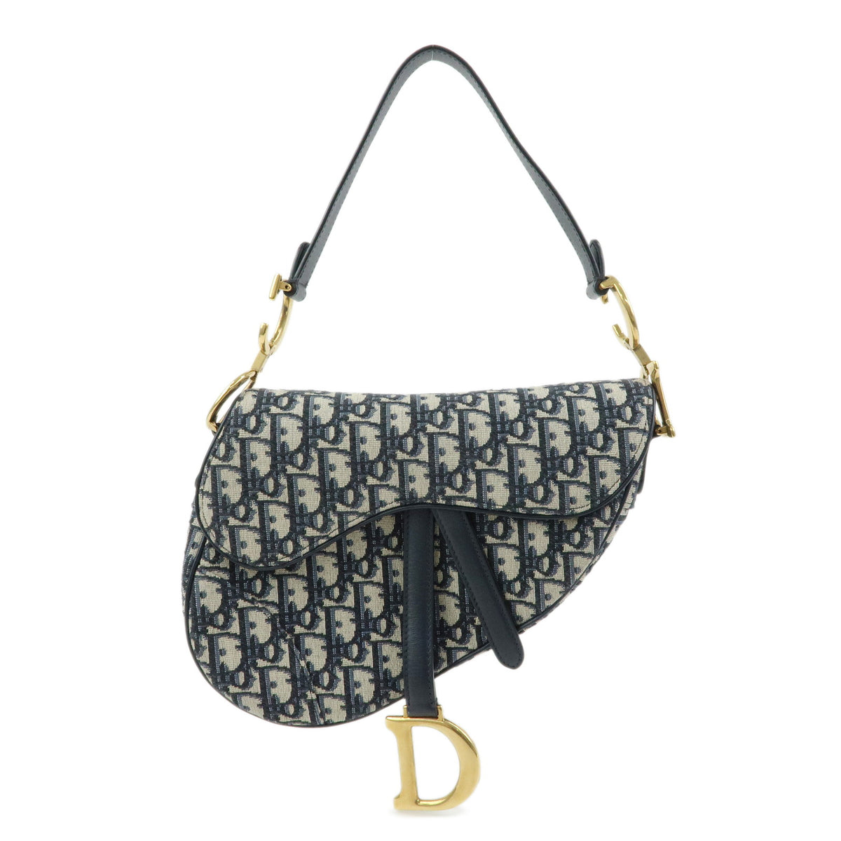 Christian Dior Saddle Oblique Jaquard Canvas Leather Shoulder Bag Navy