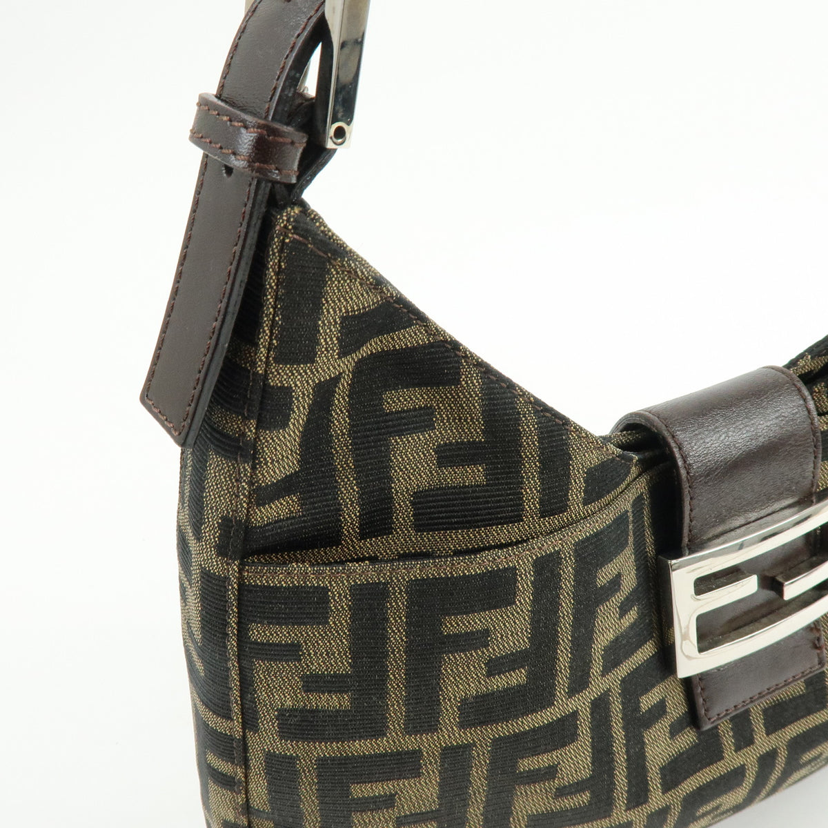 FENDI Zucca Canvas Leather Shoulder Bag Hand Bag Black Brown 26569
