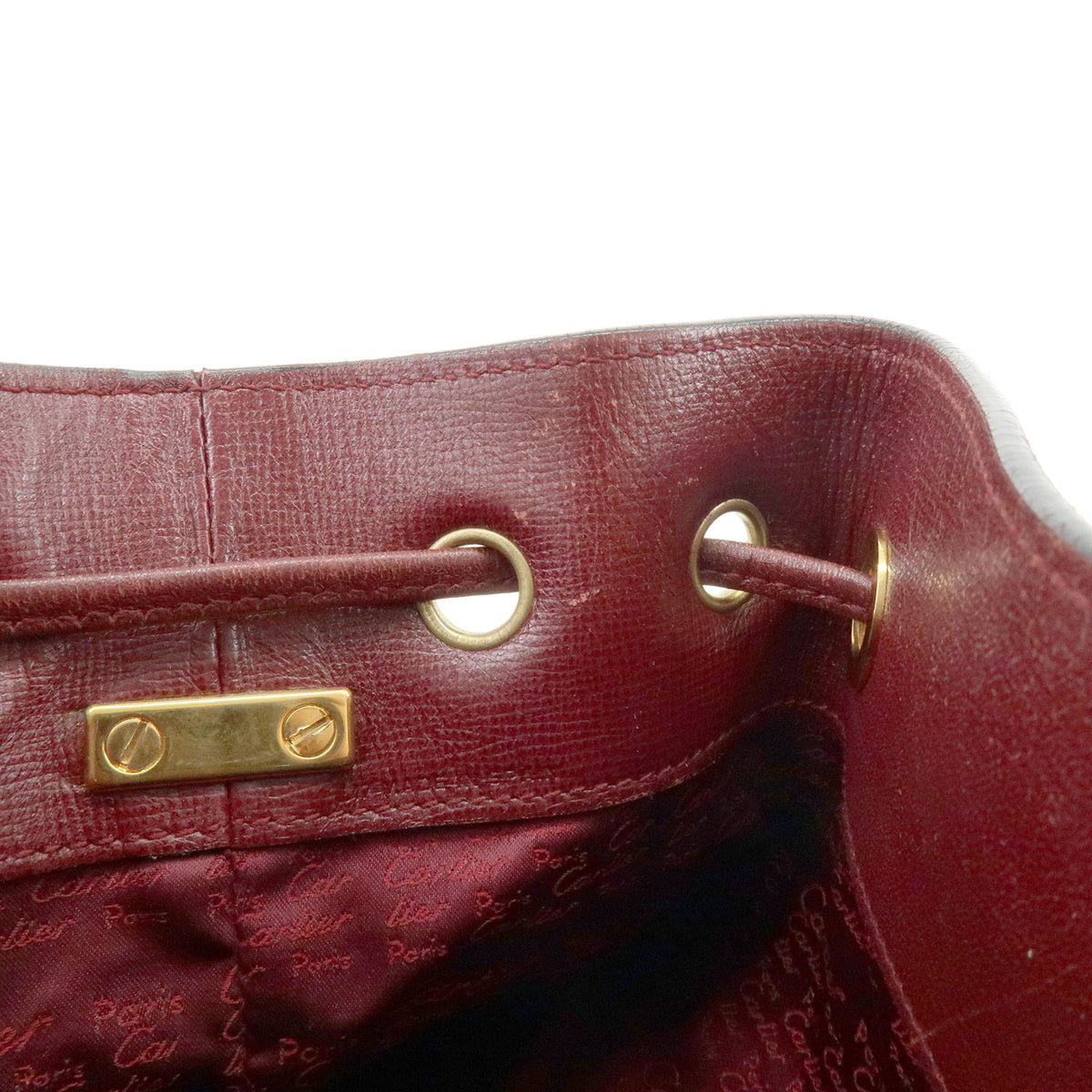 Cartier Must de Cartier Leather Drawstring Shoulder Bag Bordeaux