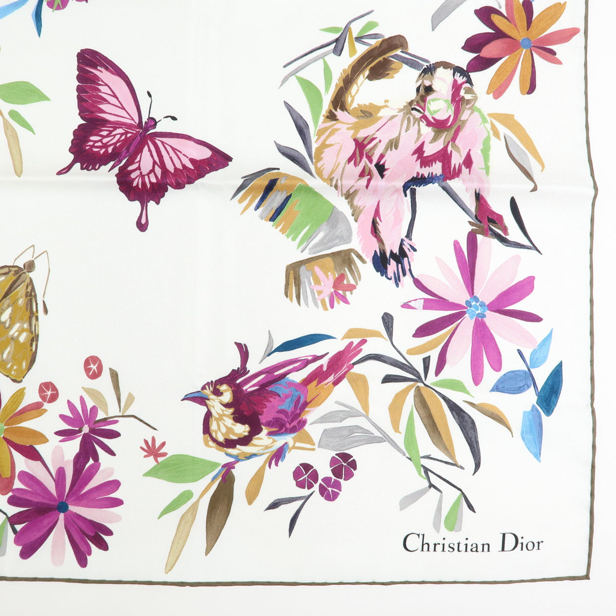 Christian Dior Toile de Jouy Fantastica 90 Square Scarf White Pink Blue