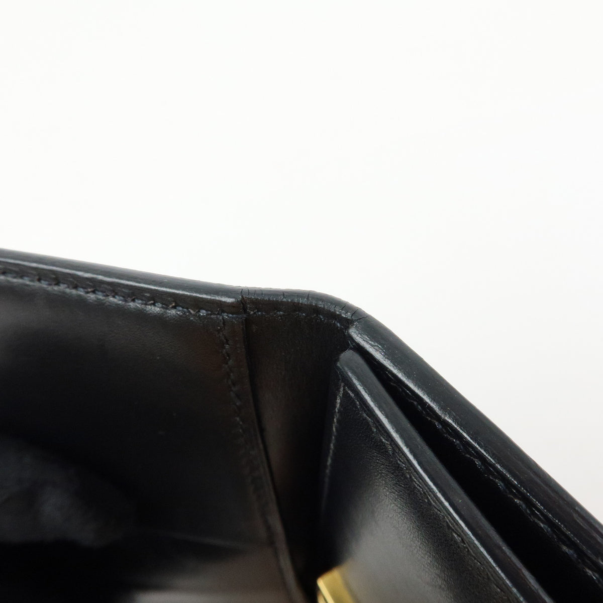 HERMES Bearn Leather Bi-fold Long Wallet □I Stamped Black Gold