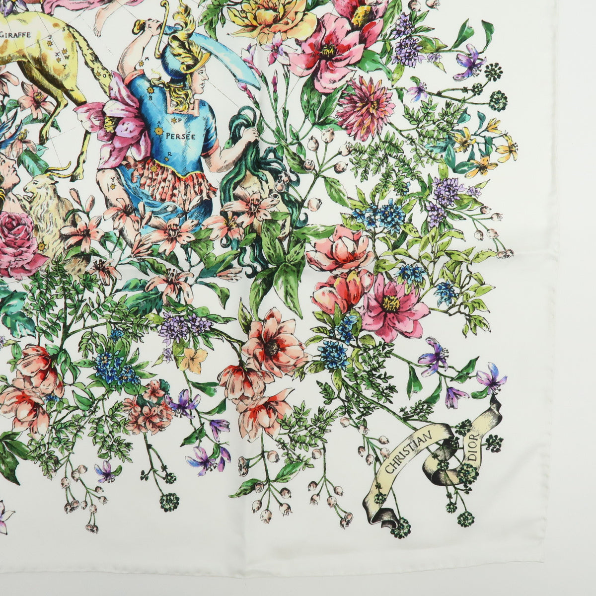 Christian Dior Silk 100% Pietro Ruffo Scarf Shawl White Multicolor