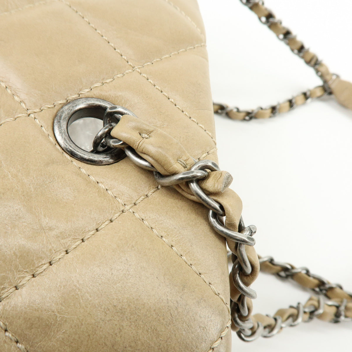CHANEL COCO Mark Matelasse Chain Shoulder Bag Tote Bag Beige Silver
