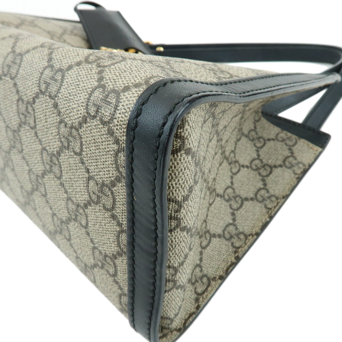 GUCCI Padlock GG Supreme Leather Chain Shoulder Bag Beige Black 498156