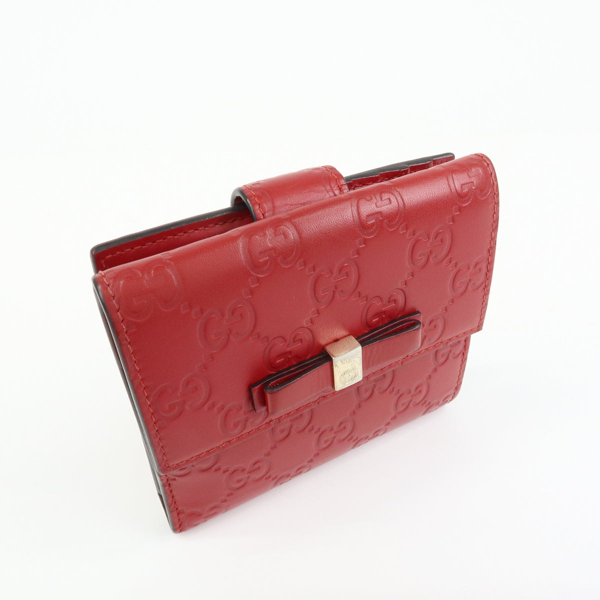 GUCCI Guccissima Leather Bi-fold Compact Wallet Red 406925