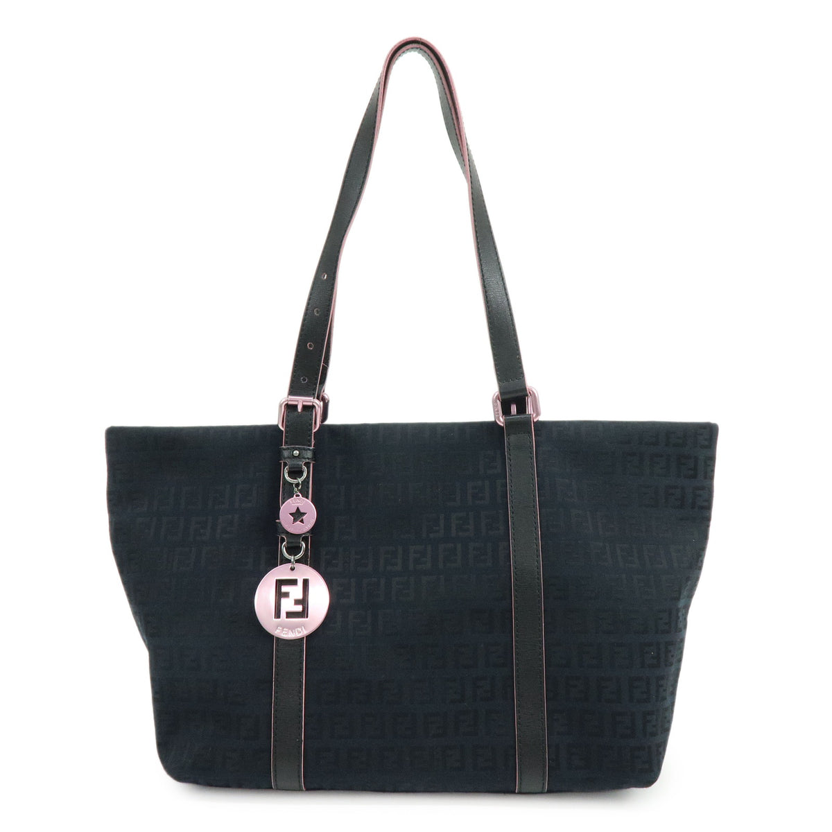FENDI Zucchino Canvas Leather Tote Bag Shoulder Bag Black 8BH215