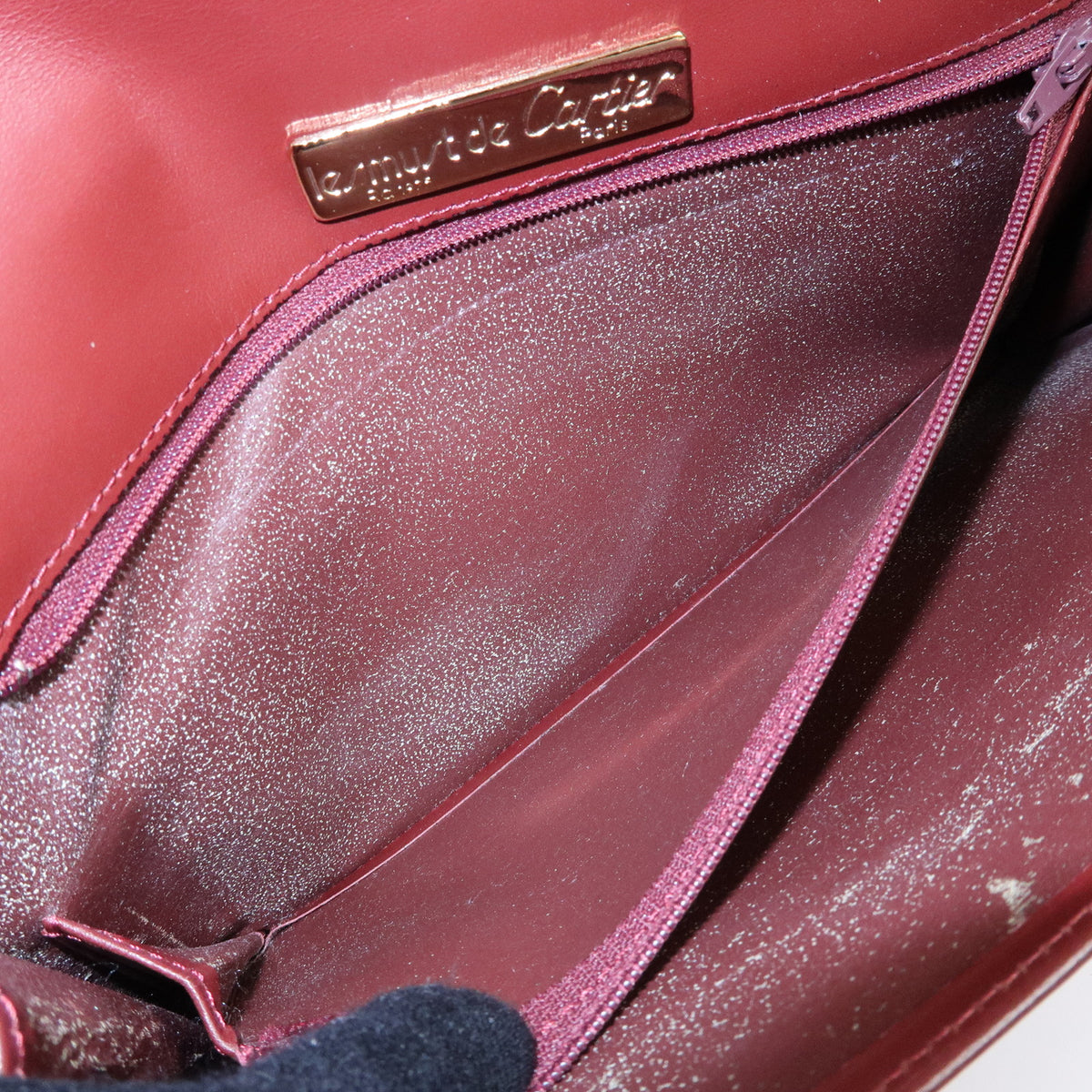 Cartier Must de Cartier Leather Clutch Bag Flat Pouch Bordeaux Wine Red