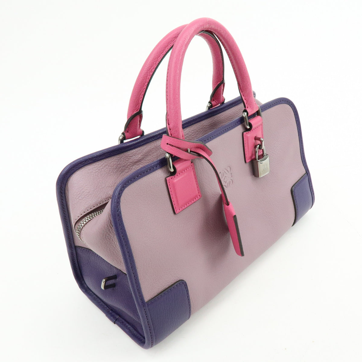 LOEWE Anagram Amazona 28 Leather Hand Bag Tote Bag Purple Pink