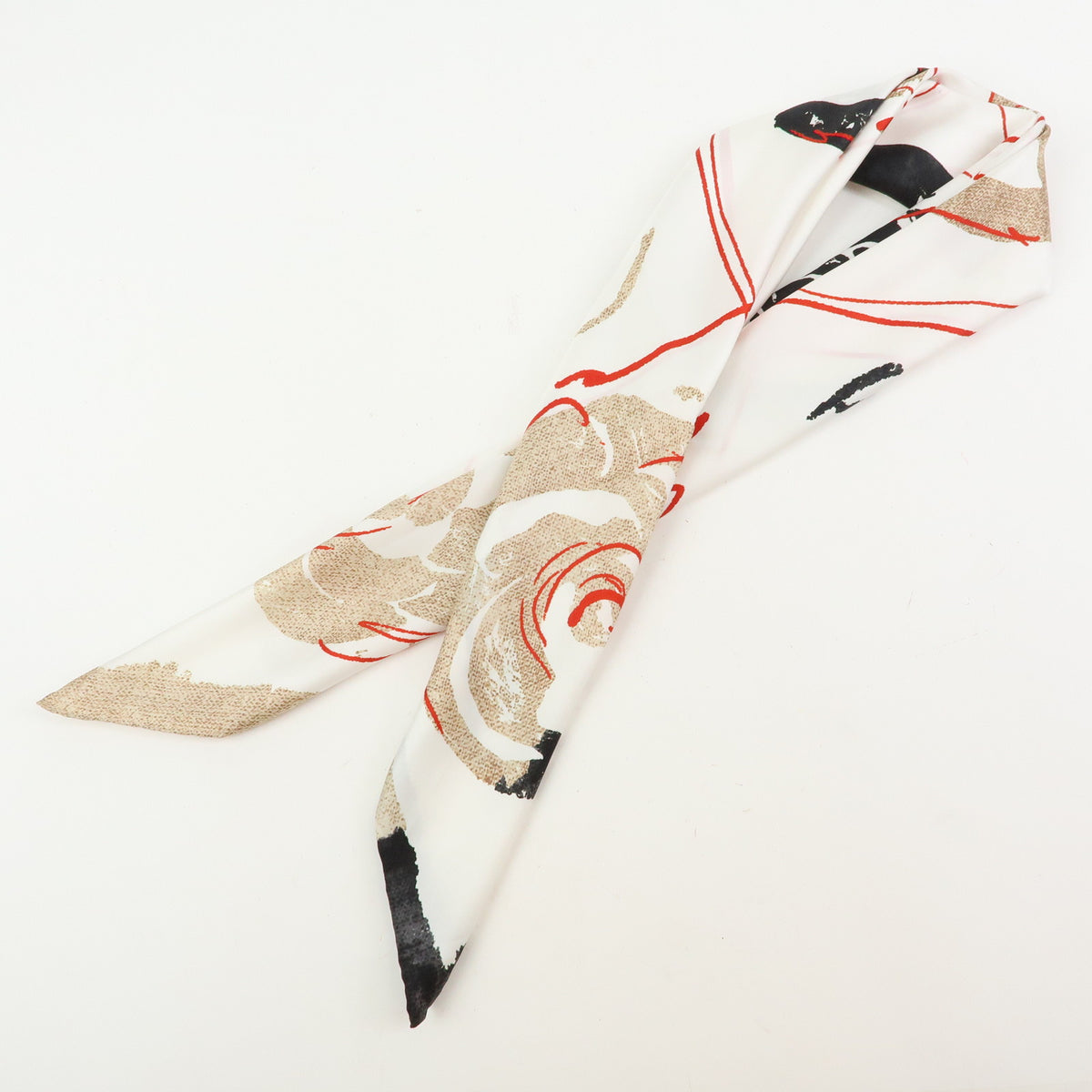 CHANEL COCO Mark Camellia Silk 100% Scarf White Black Red Beige