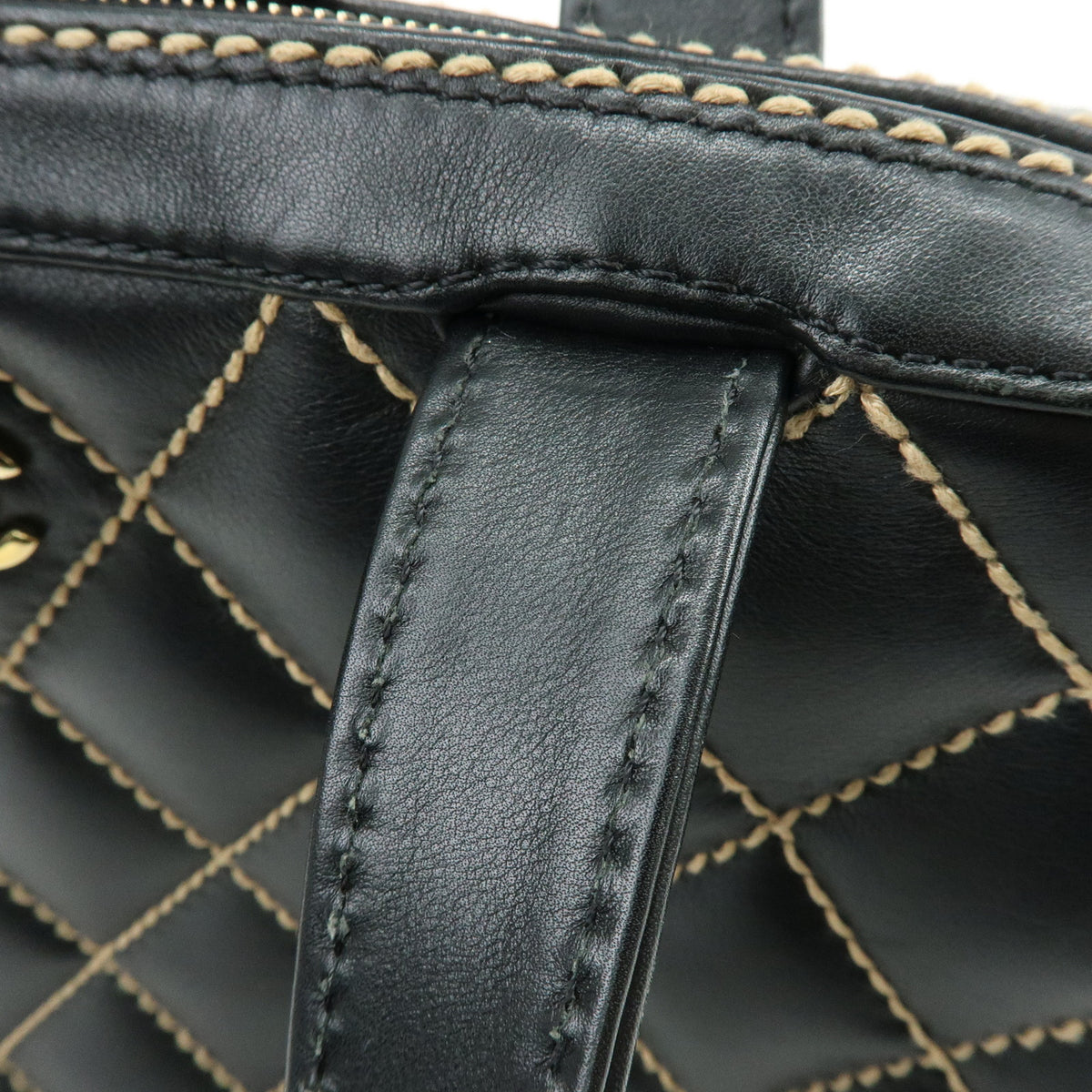CHANEL Wild Stitch COCO Mark Calf Skin Hand Bag Black A14693