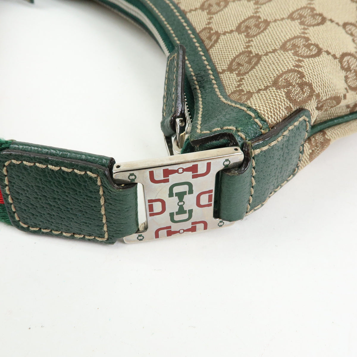 GUCCI Sherry GG Canvas Leather Shoulder Bag Beige Green Red 145812