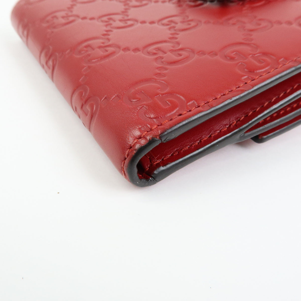 GUCCI Guccissima Leather Bi-fold Compact Wallet Red 406925