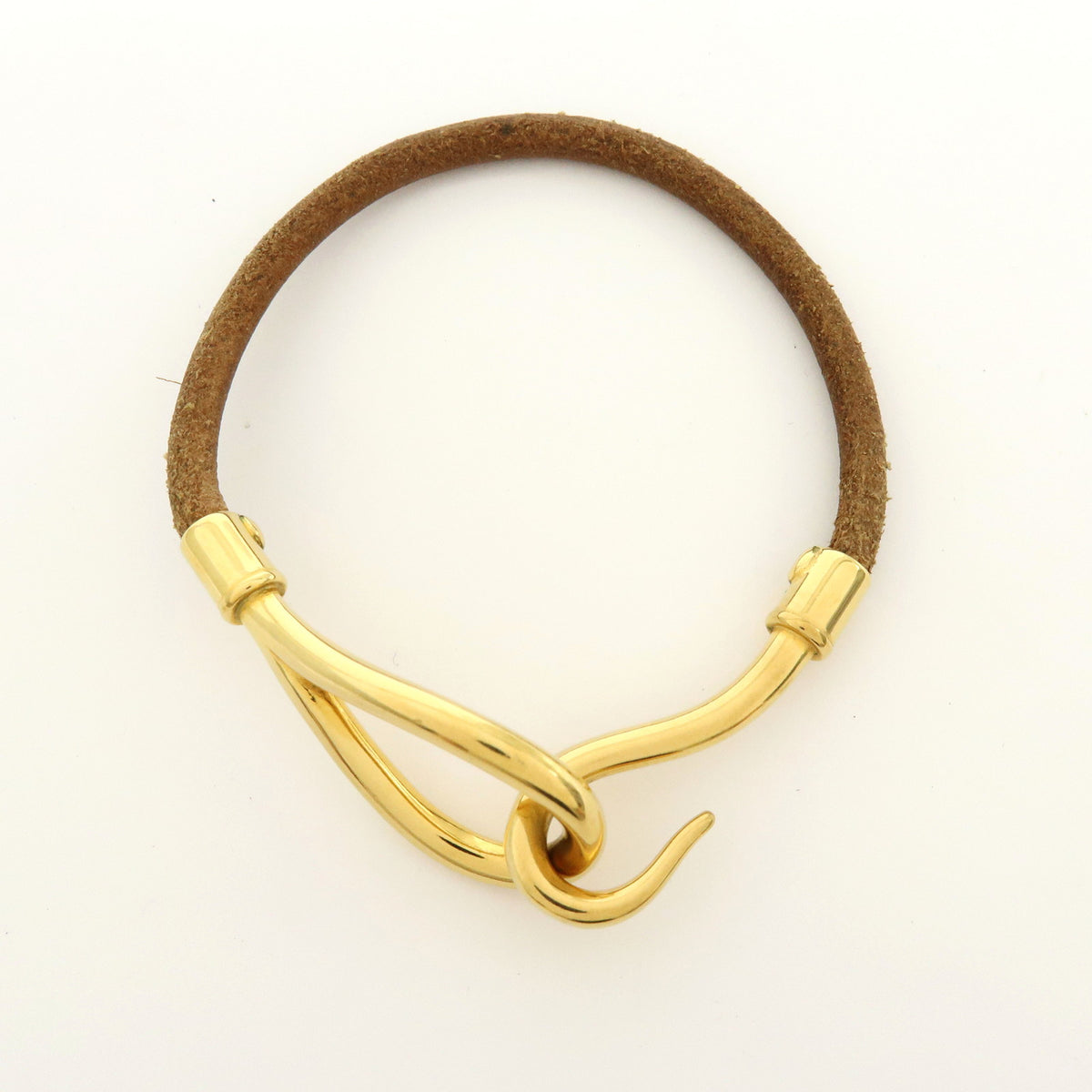 HERMES Jumbo Choker Leather Bracelet Brown Gold