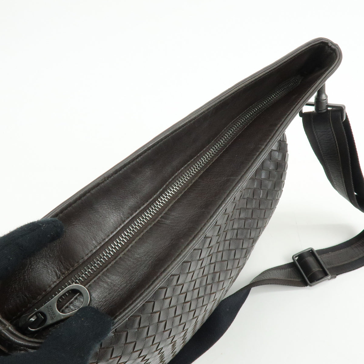 BOTTEGA VENETA Intrecciato Leather Shoulder Crossbody Bag Dark Brown