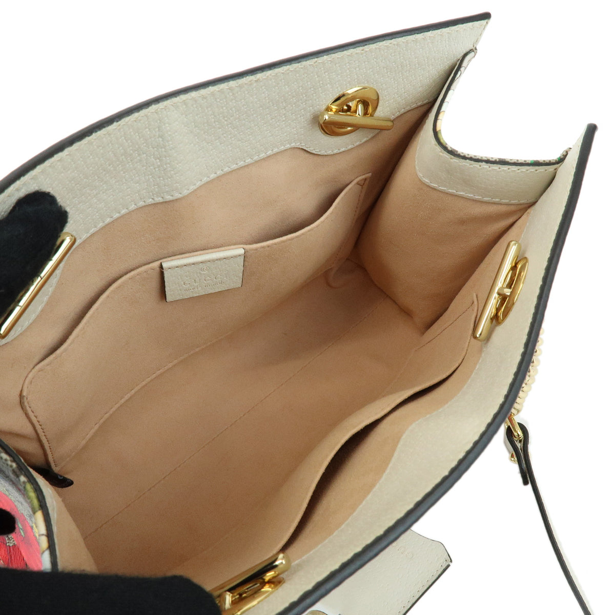 GUCCI Padlock Flora GG Small GG Supreme Chain Shoulder Bag White 498156