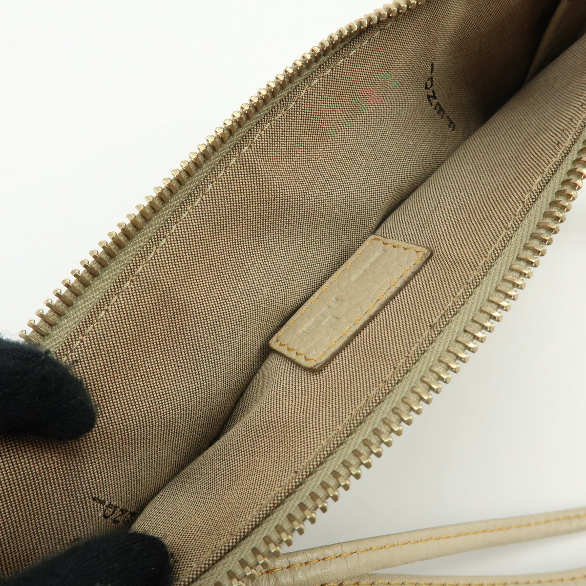 FENDI Zucchino Canvas Leather Mini Hand Bag Pouch Beige 8BR513