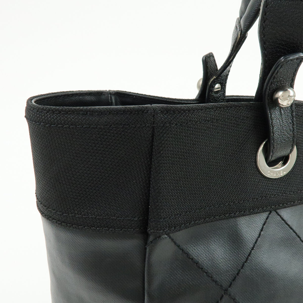 CHANEL Paris Biarritz MM PVC Leather Tote Bag Hand Bag Black A34209