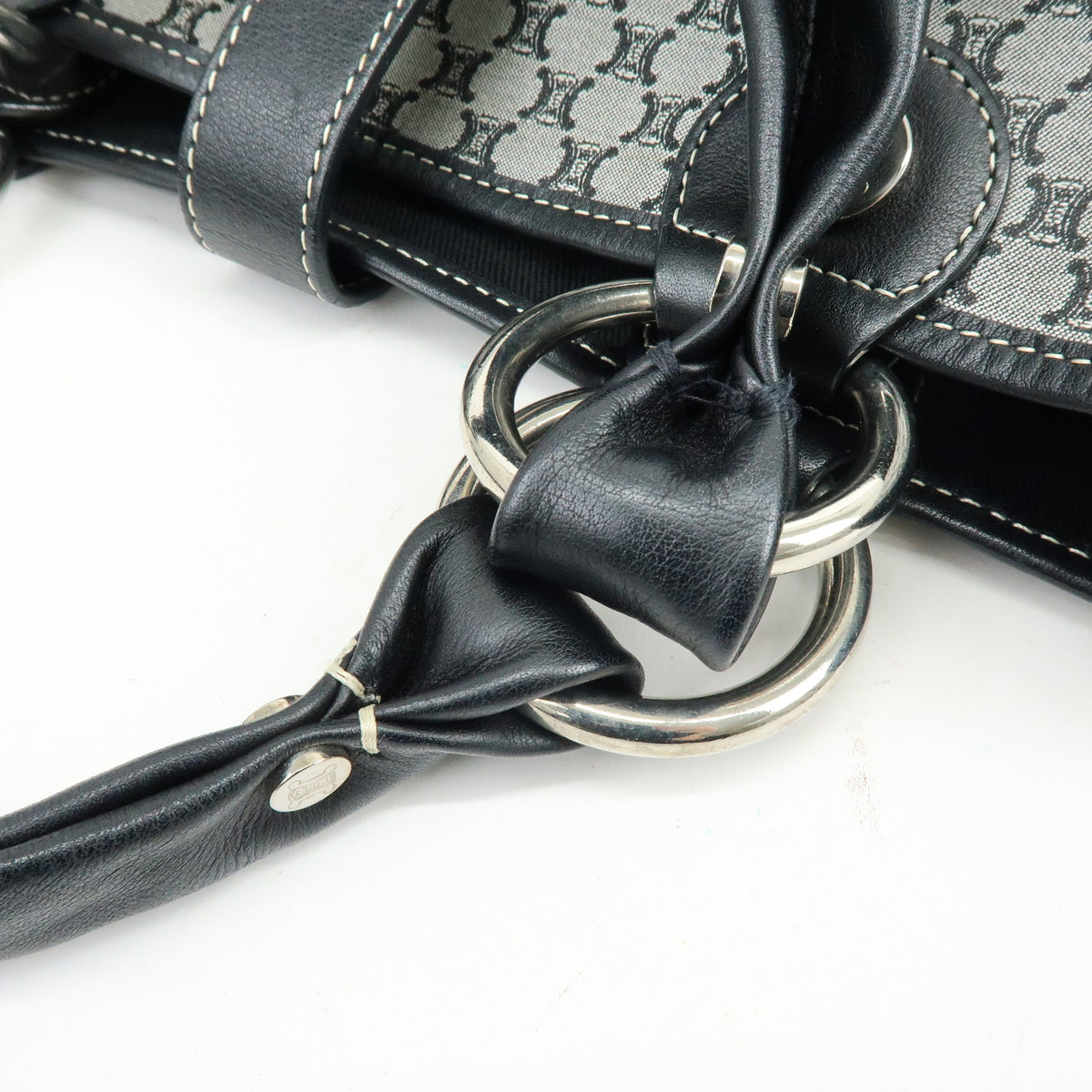 CELINE Macadam Canvas Leather Tote Bag Hand Bag Grey Black