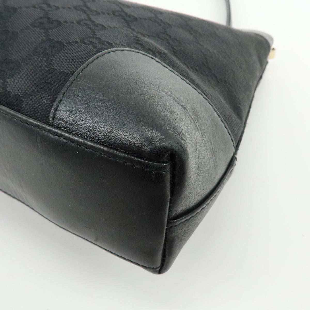GUCCI GG Canvas Leather Shoulder Bag Hand Bag Black 33900