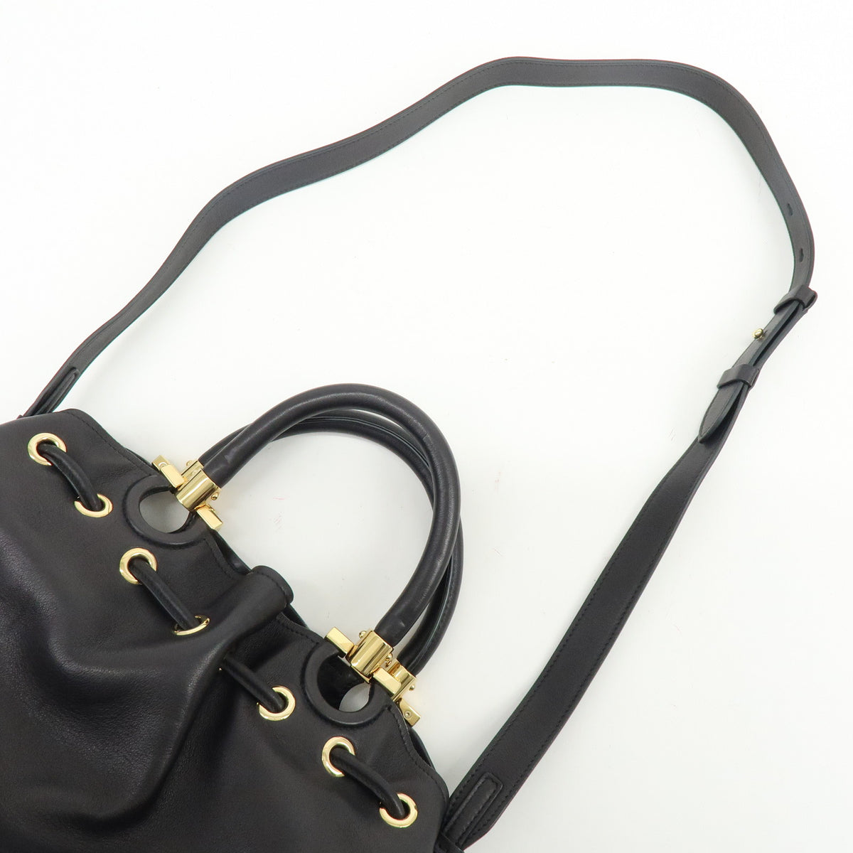 Ferragamo Sonia Leather 2Way Bag Hand Bag Shoulder Bag Black