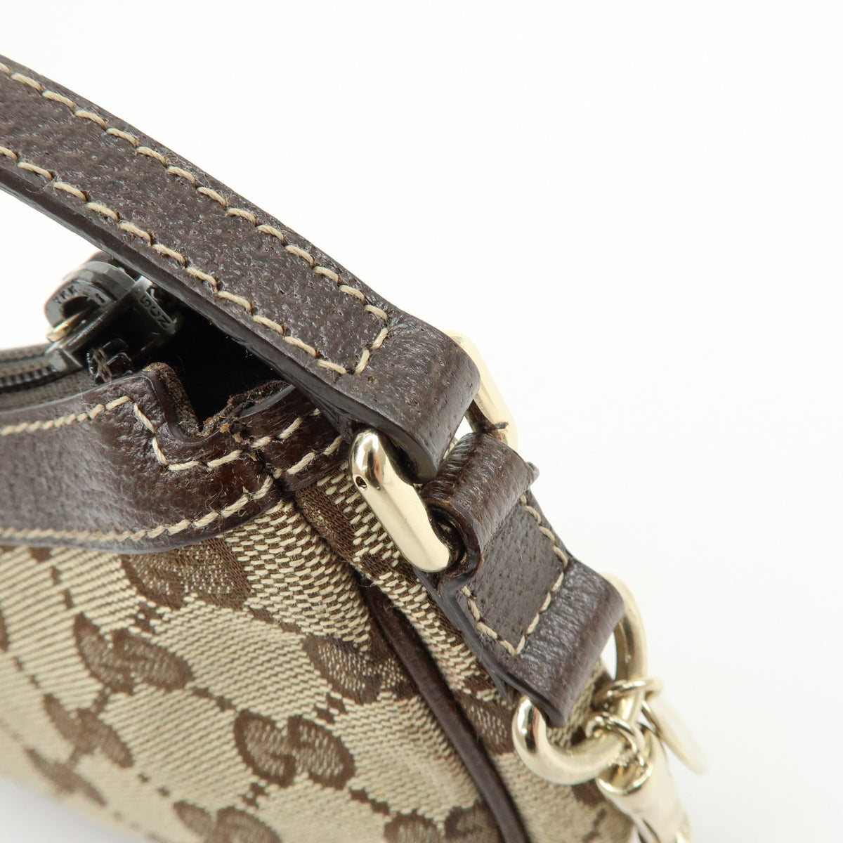 GUCCI GG Canvas Leather Hand Bag Pouch Shoulder Bag Brown Beige 154432