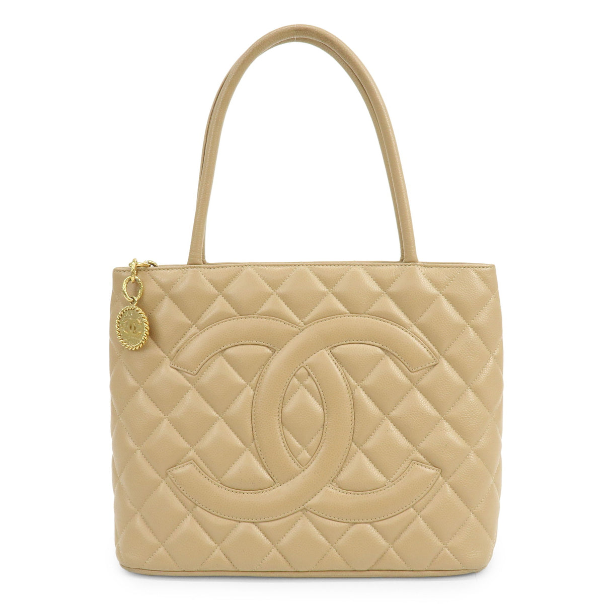 CHANEL Medallion Matelasse COCO Mark Tote Bag Hand Bag Beige A01804