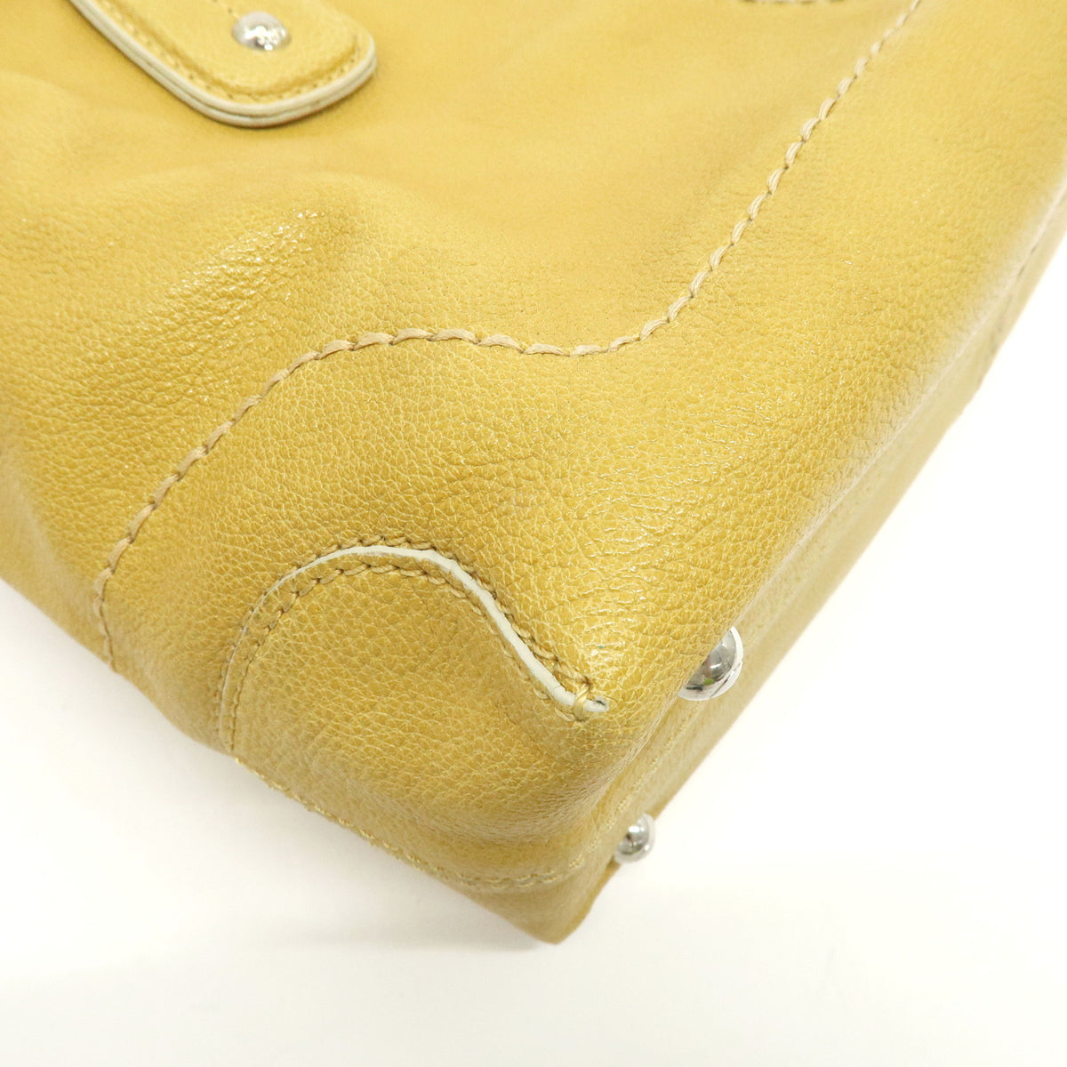 TOD'S Leather Tote Bag Shoulder Bag Hand Bag Stitches Mustard