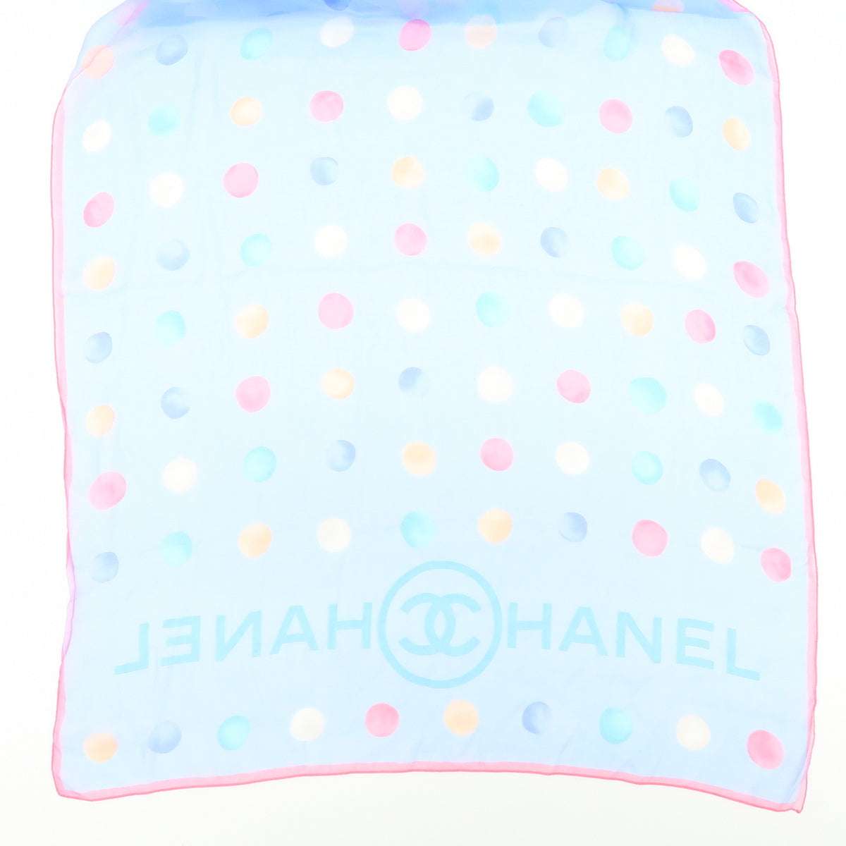 CHANEL Silk100% Dots Pattern Scarf Shawl Light Blue Pink