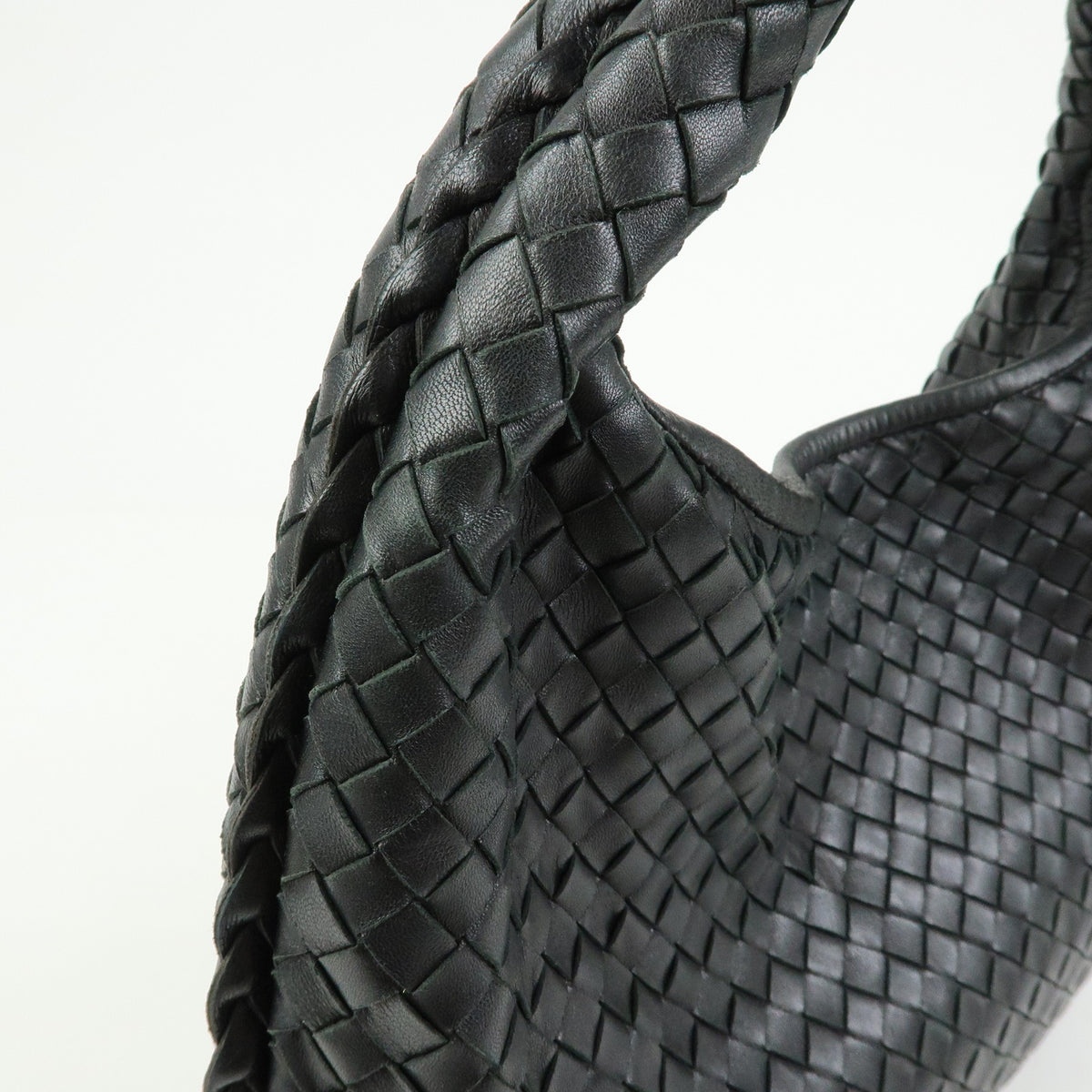 BOTTEGA VENETA Hobo Intrecciato Leather Shoulder Bag Black 115653