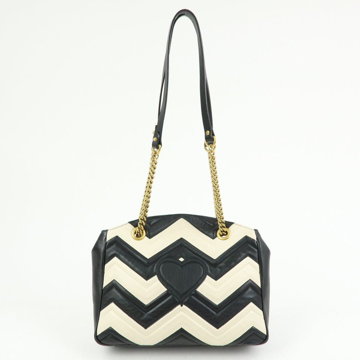 GUCCI GG Marmont Double G Leather Chain Shoulder Bag Black White 443501