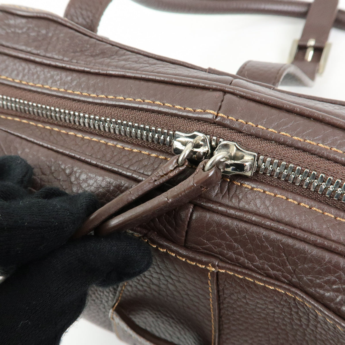 LOEWE Senda Leather Hand Bag Dark Brown