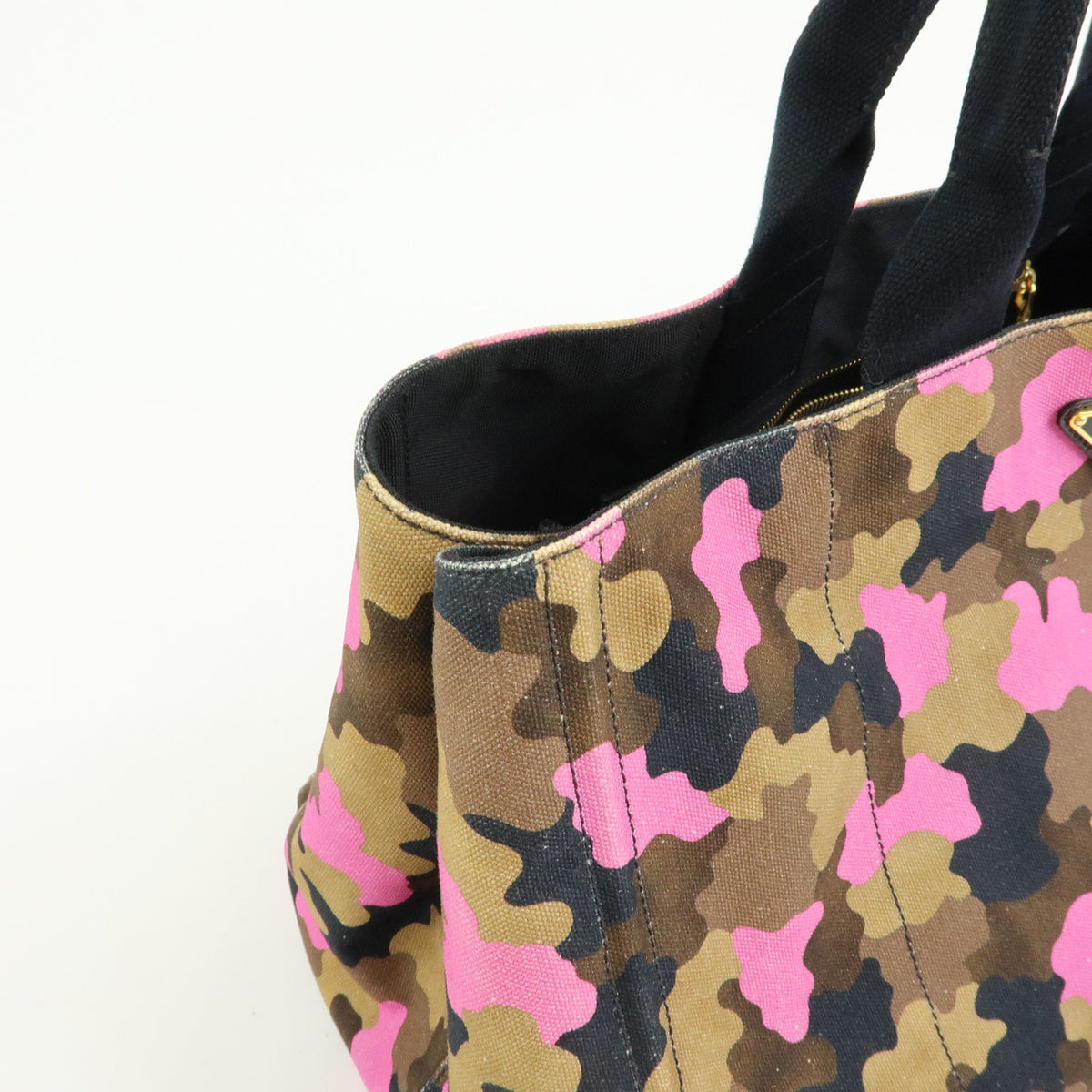 PRADA Triangle Logo Canapa Canvas Tote Bag Camouflage Khaki PInk BN2020