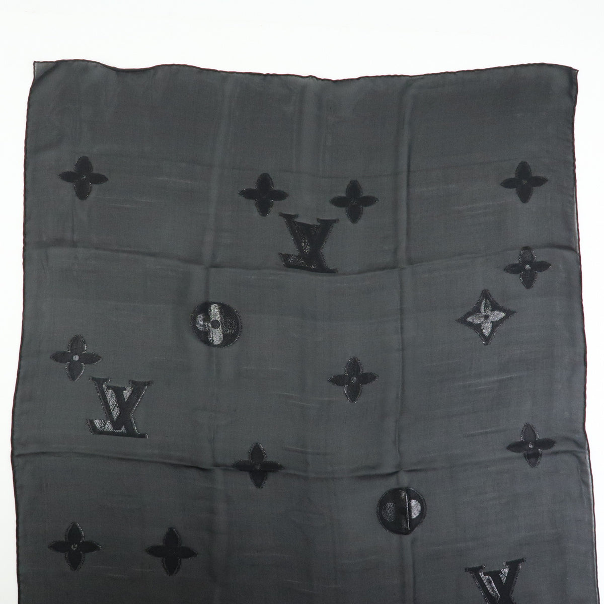 Louis Vuitton Monogram Silk Nylon Scarf Shawl Black