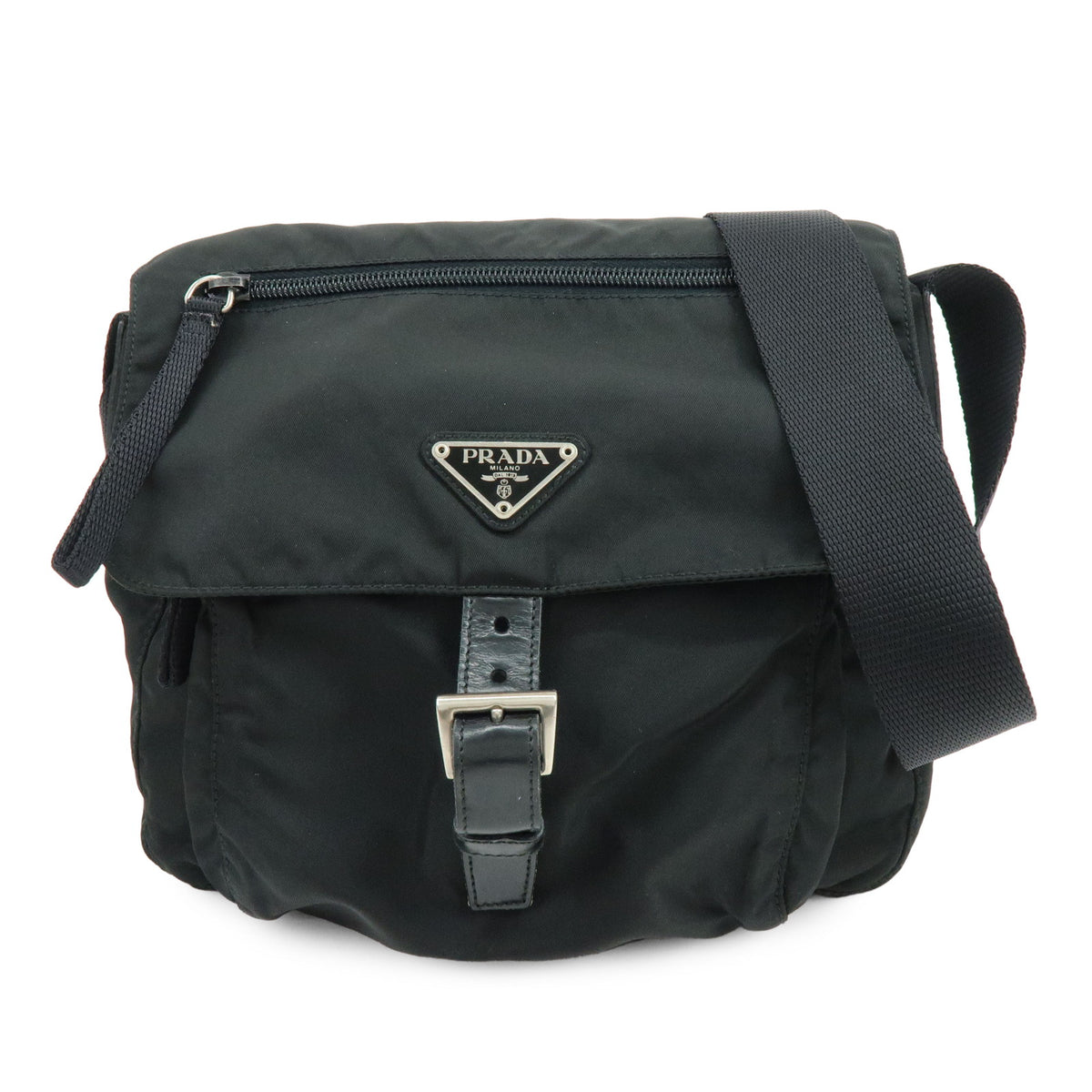 PRADA Triangle Logo Nylon Leather Shoulder Bag Crossbody Bag Black