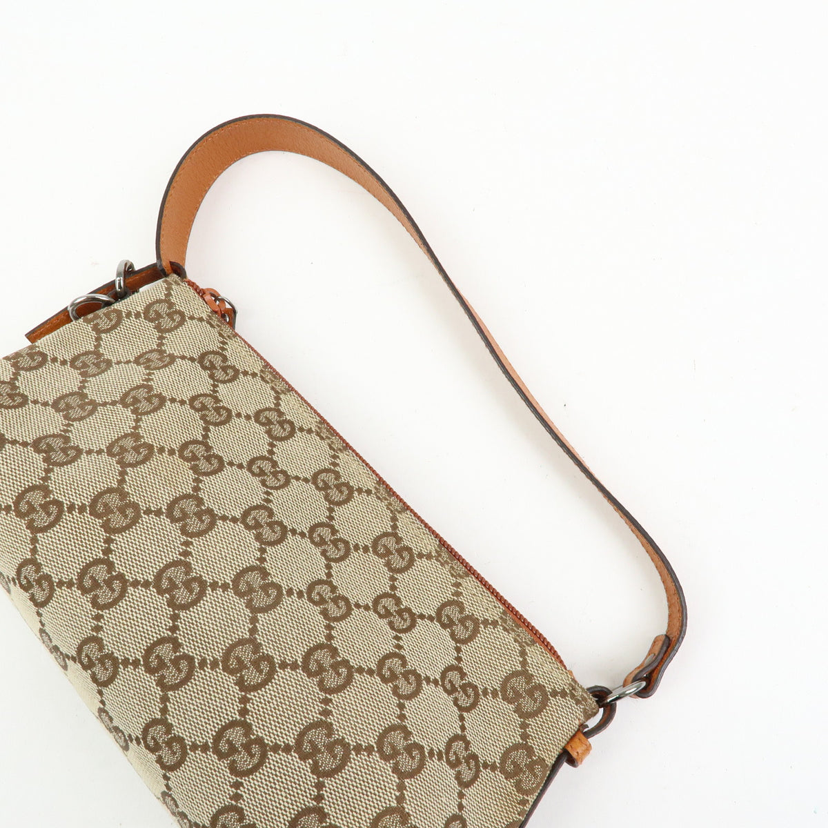 GUCCI GG Canvas Leather Accessory Pouch Hand Bag Brown 103399