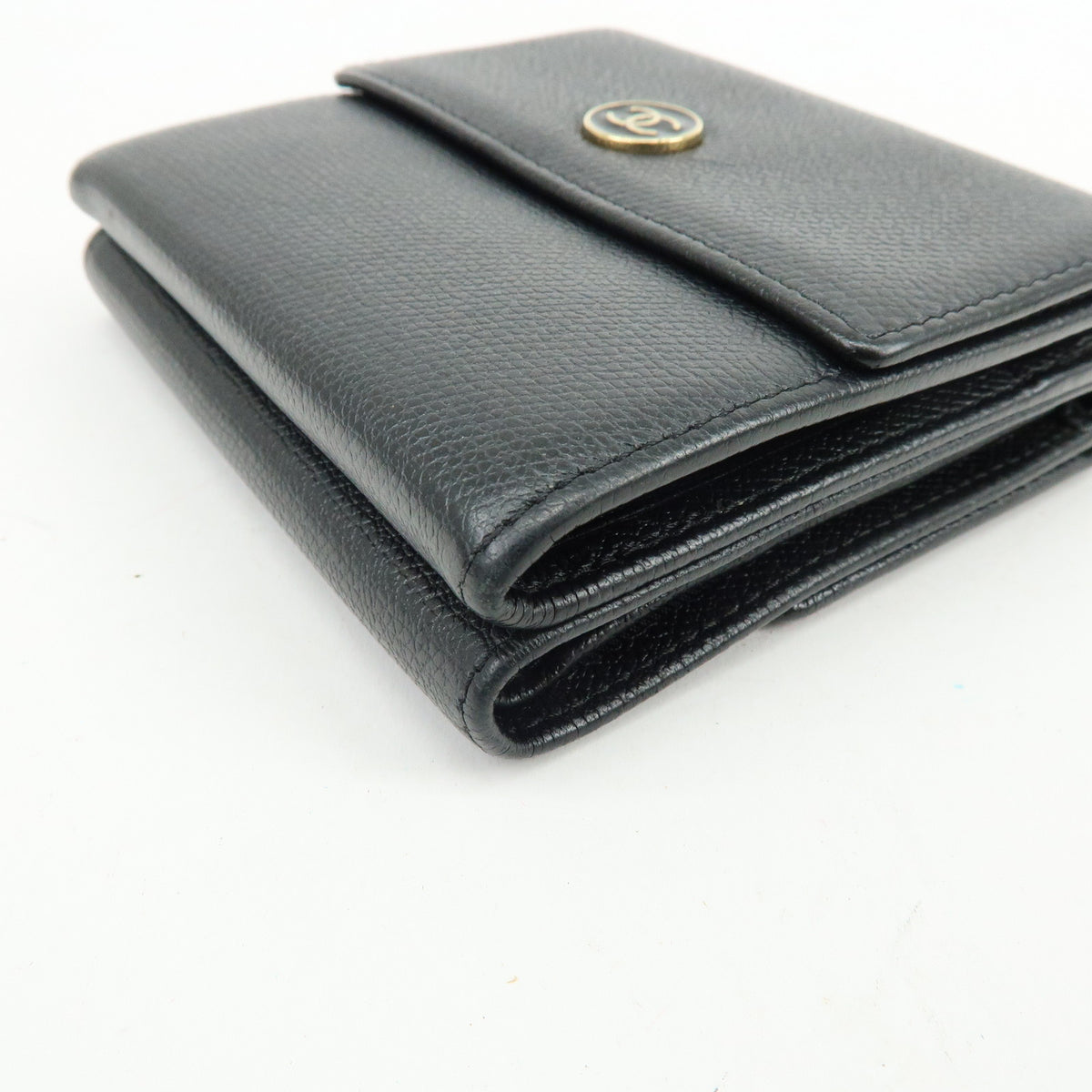 CHANEL COCO Button Calf Skin W Hook Compact Wallet Black A20902