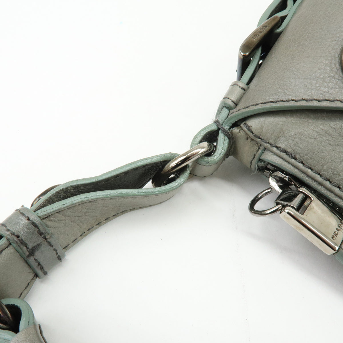 PRADA Buffalo Snap Leather Hand Bag Shoulder Bag Gray BR2666