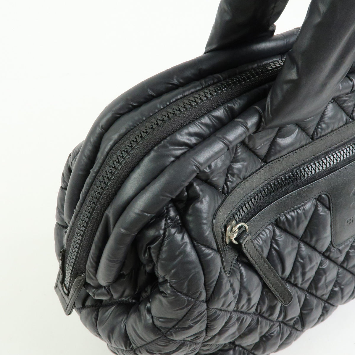CHANEL COCO COCOON Nylon Leather Boston Bag Hand Bag Black A47205