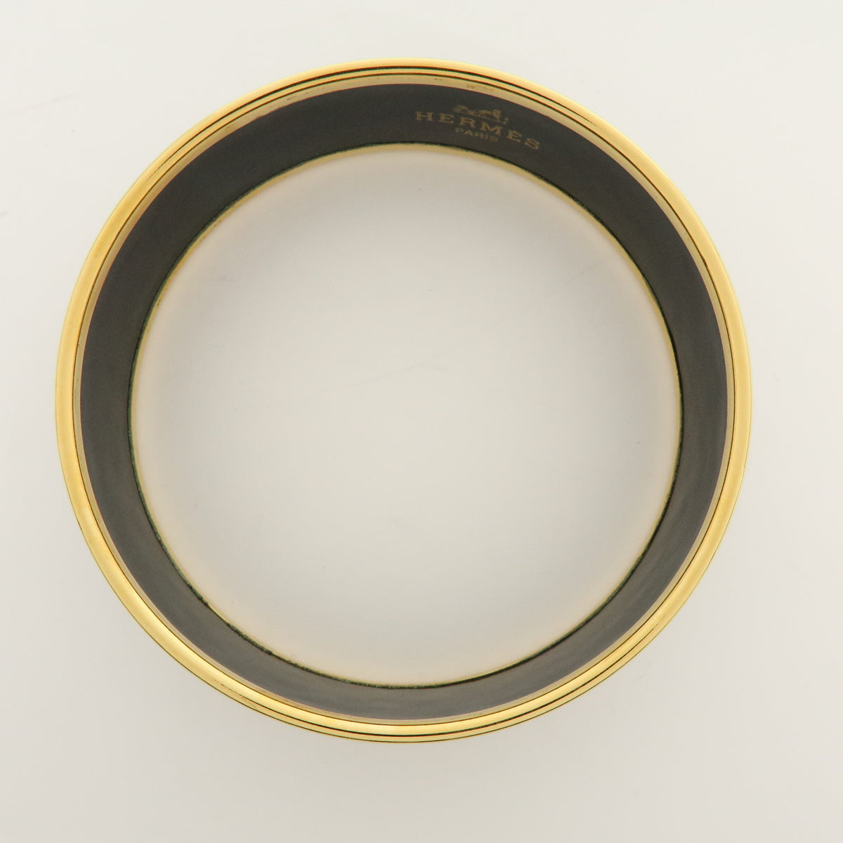 HERMES Email GM Gold Plated Metal Bangle Bracelet Gold Brown
