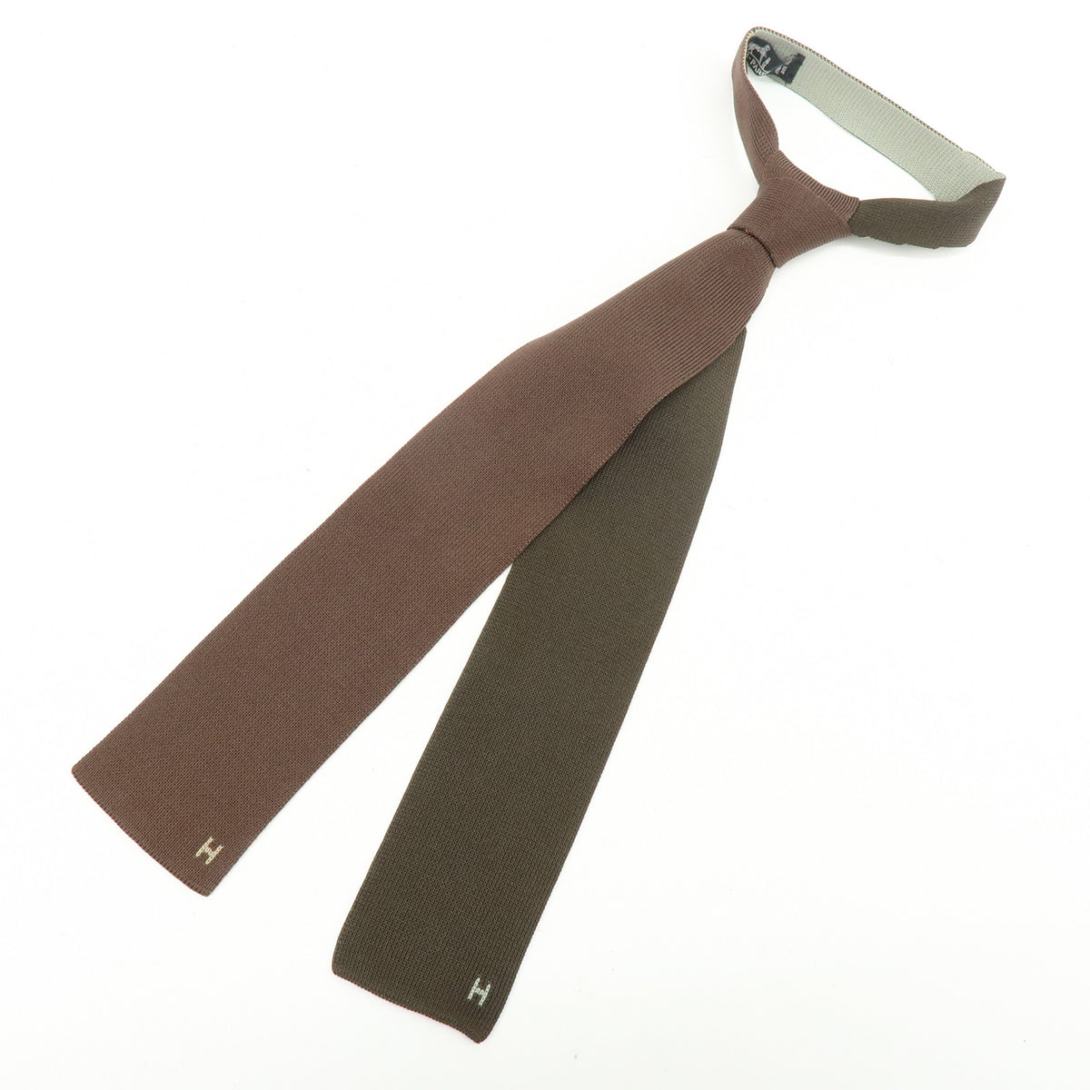 HERMES Silk 100% Knit Tie Brown Beige Green