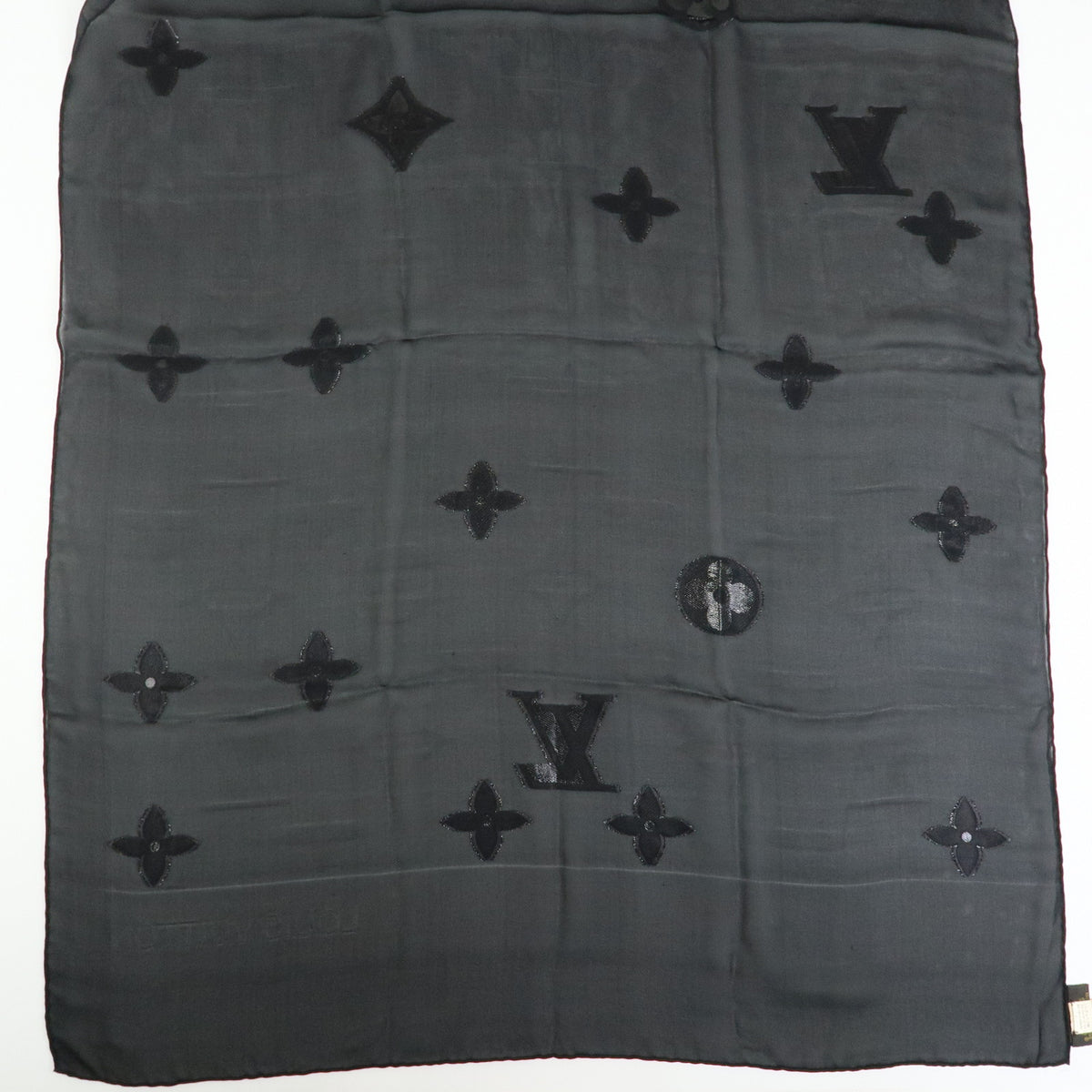 Louis Vuitton Monogram Silk Nylon Scarf Shawl Black