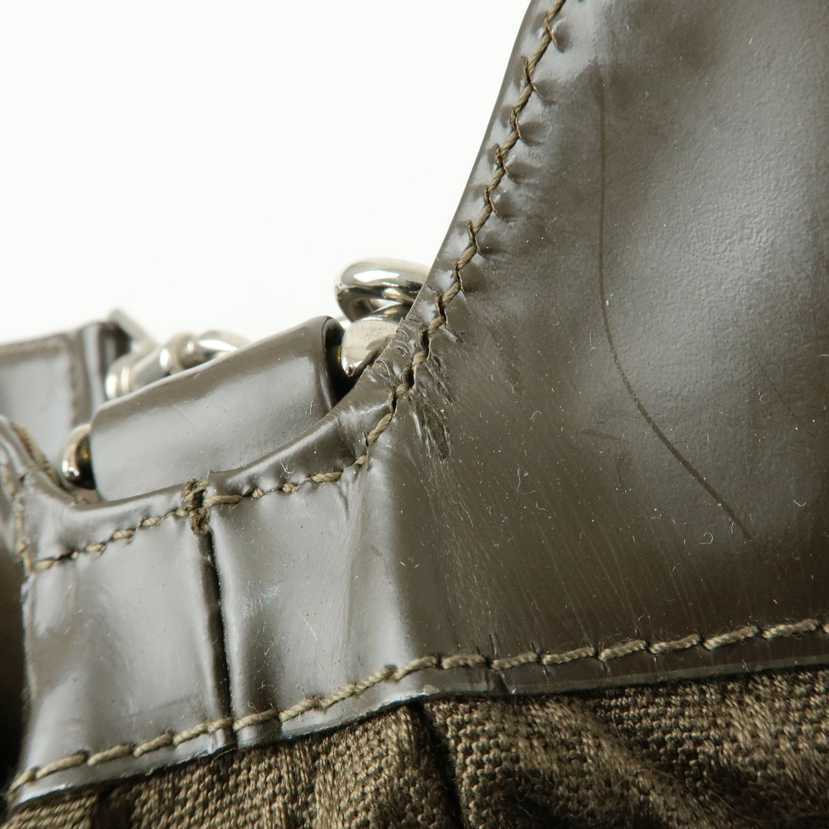GUCCI Bamboo Nylon Leather 2Way Bag Hand Bag Khaki 001・2123・1577