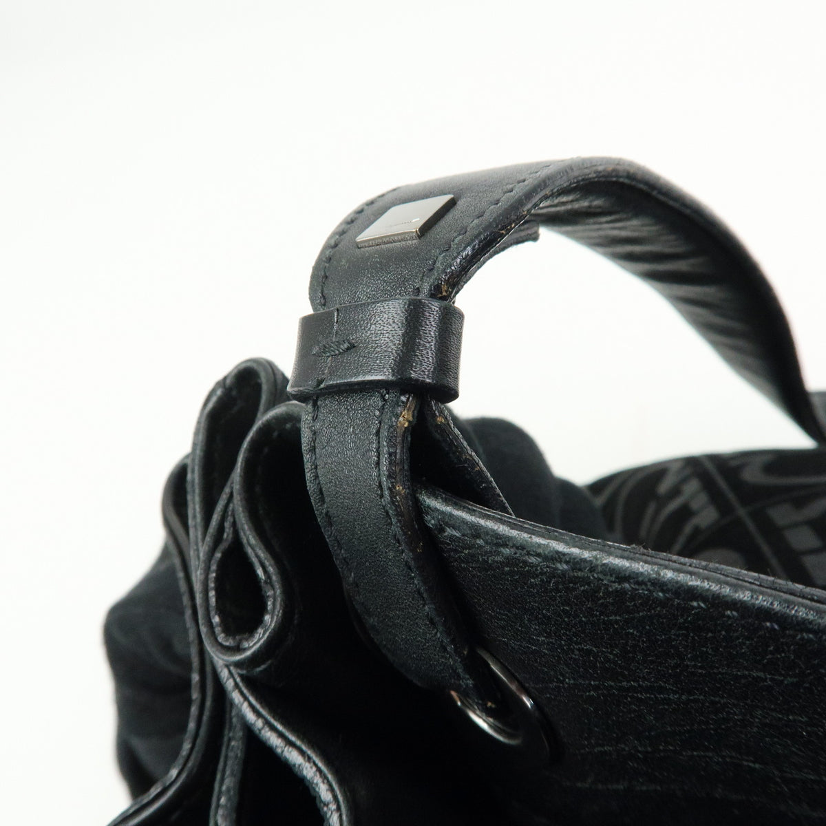 Ferragamo Gancini Suede Leather Shoulder Bag Tote Bag Black