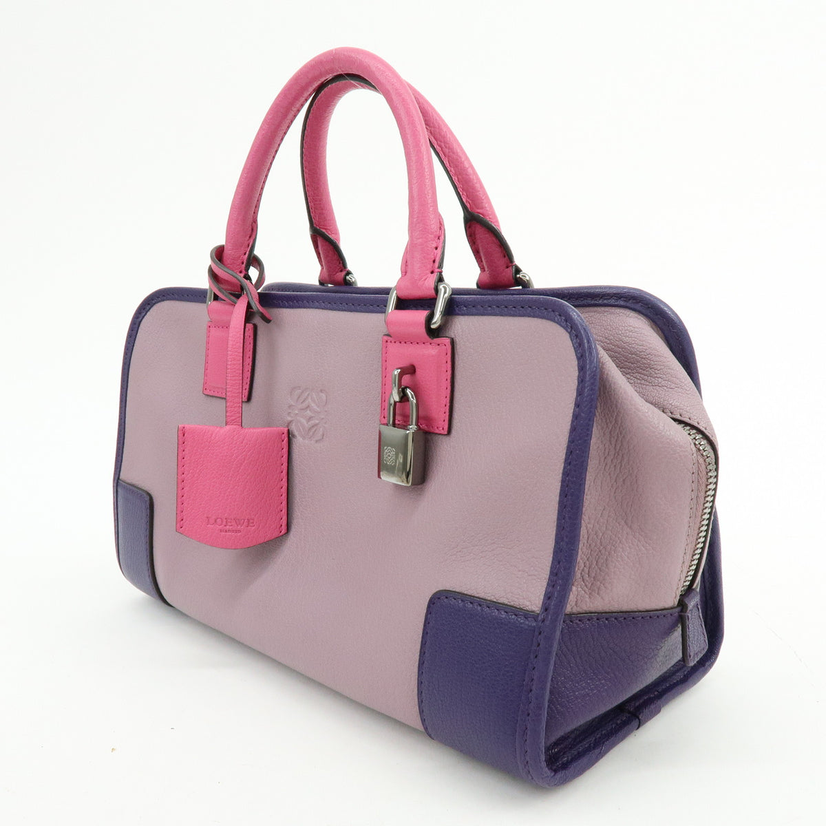 LOEWE Anagram Amazona 28 Leather Hand Bag Tote Bag Purple Pink