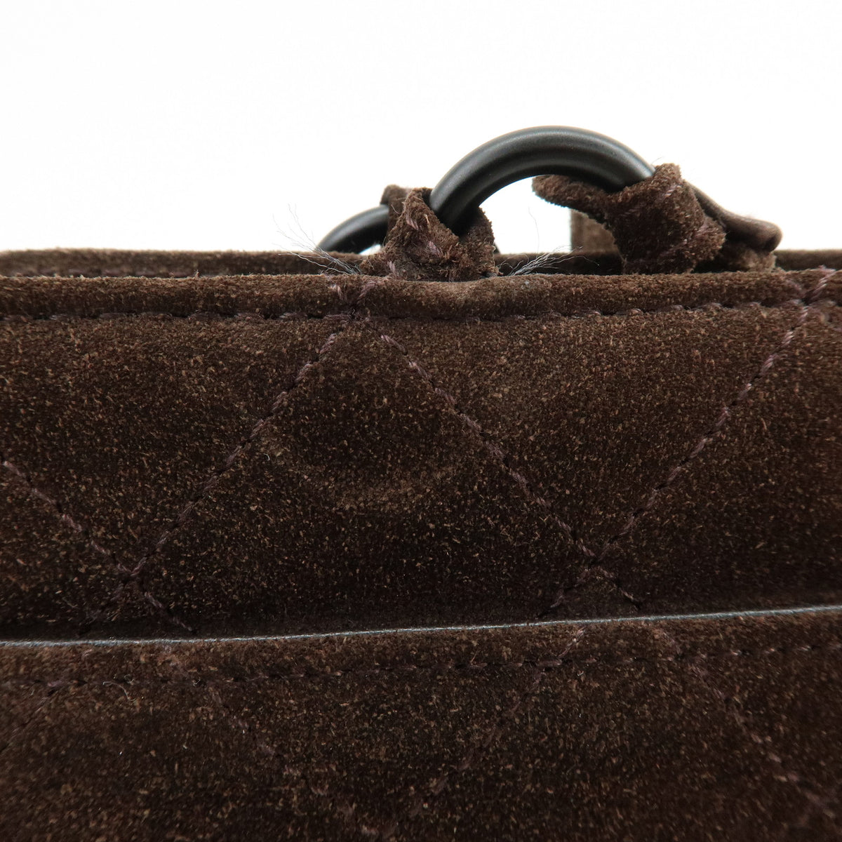 CHANEL Logo Plate Quilting Suede Leather Shoulder Bag Dark Brown Black