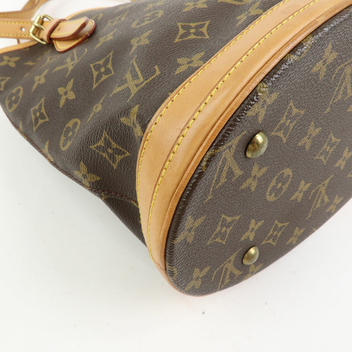 Louis Vuitton Monogram Canvas Leather Bucket PM Hand Bag Brown M42238