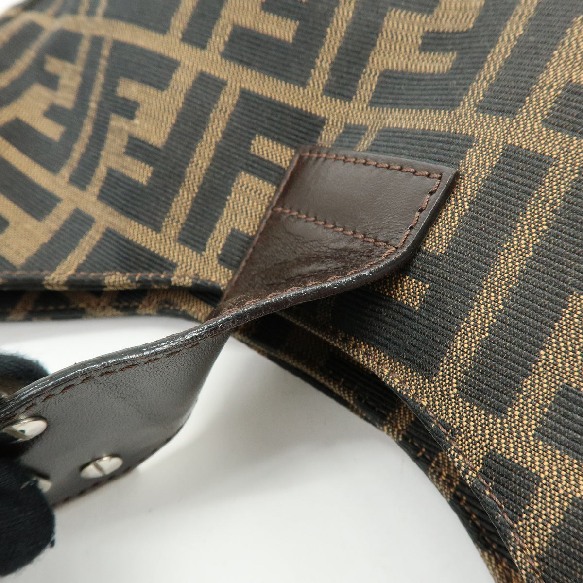 FENDI Zucca Canvas Leather Shoulder Bag Hand Bag Black Brown 26569