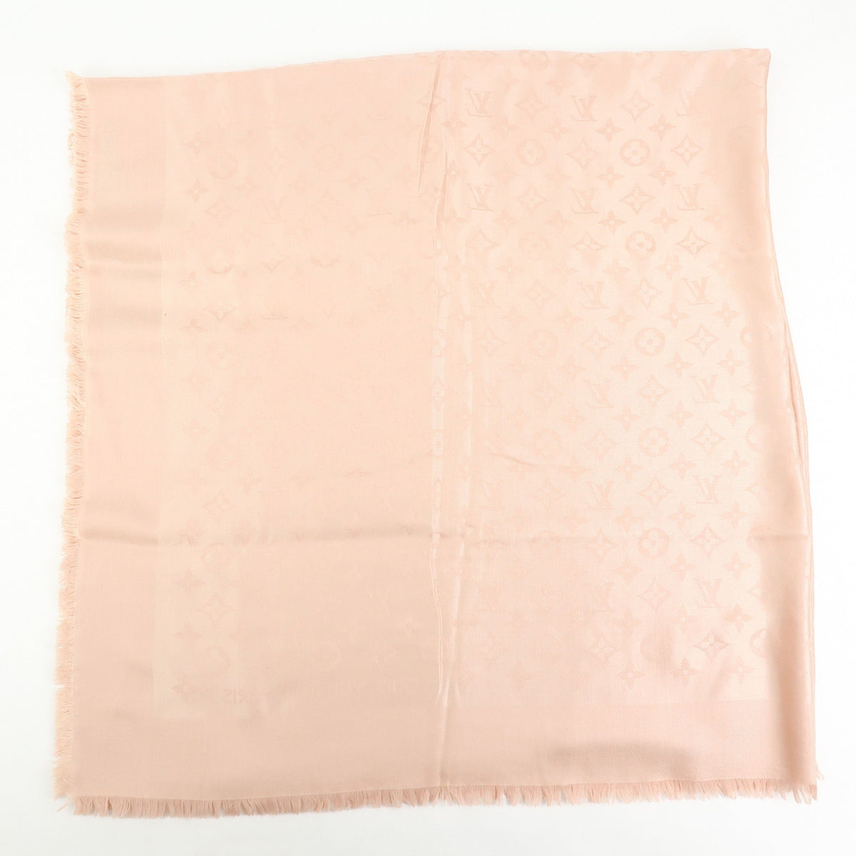 Louis Vuitton Monogram Silk Wool Shawl Scarf Rose Pink M72046