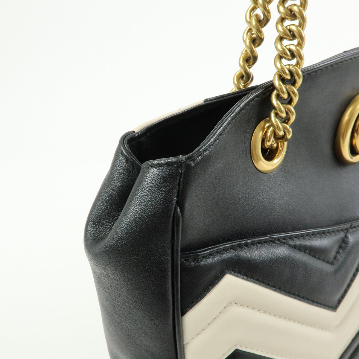 GUCCI GG Marmont Double G Leather Chain Shoulder Bag Black White 443501